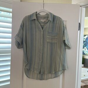 rag & bone Lenny Blue & Green Cotton Gauze Short Sleeve Shirt Size XS